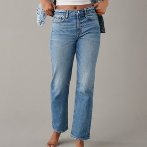 American Eagle Stretch Super High-Waisted Ankle Straight Jean Medium Blue